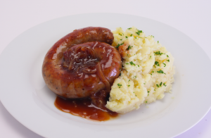 Cumberland sausage with its sauce